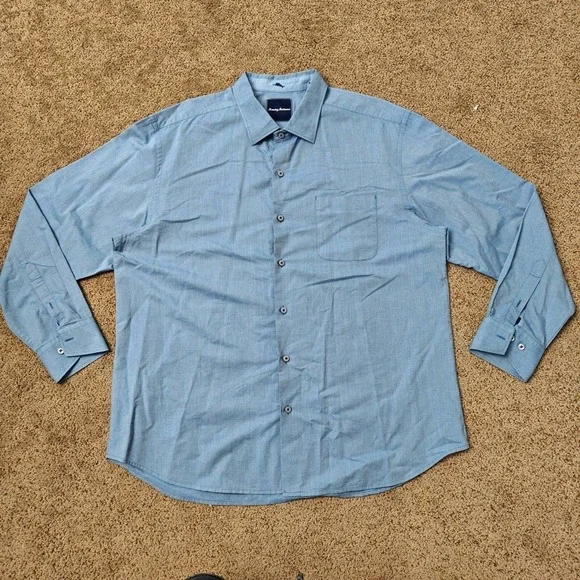 Tommy Bahama Mens XL Blue Micro Dot Cotton Long Sleeve Button Up Shirt T311801 - Picture 2 of 12
